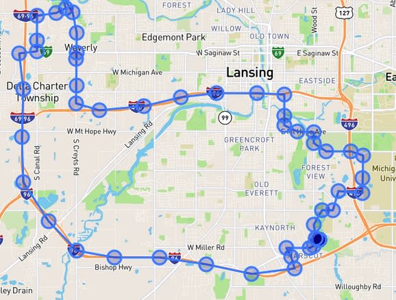 Map of a drive in Lansing