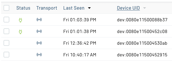 List of devices in Notehub with DeviceUIDs