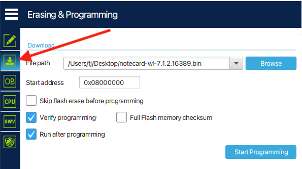 Erasing and programming firmware for Notecard LoRa