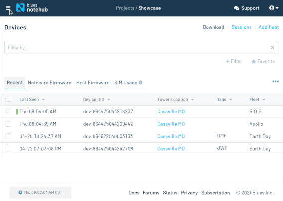 collecting event data in notehub