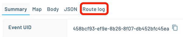 The Route Log tab in Notehub