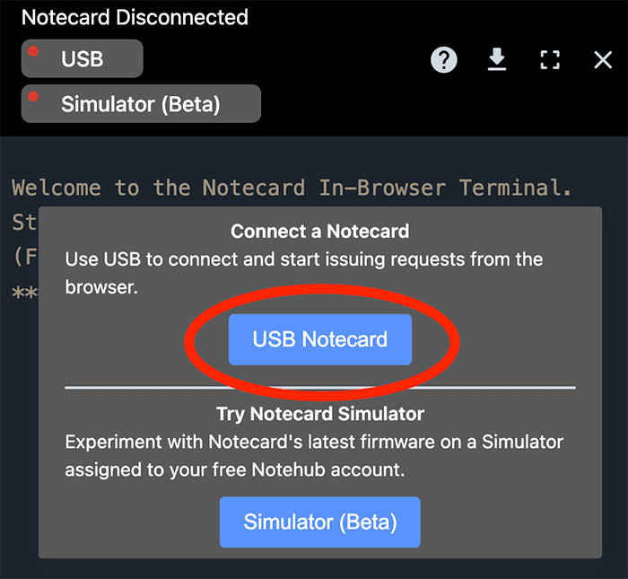 connect to notecard via terminal