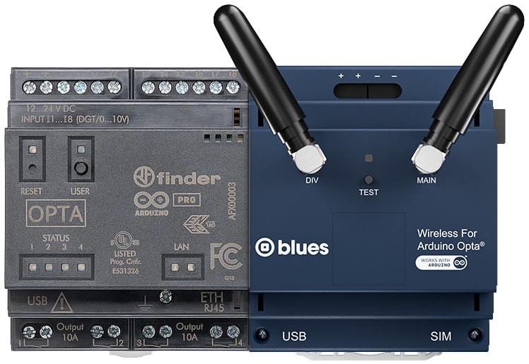 A Wireless for Arduino Opta connected to an Arduino Opta