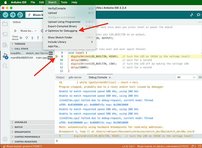 debugging sketch on cygnet