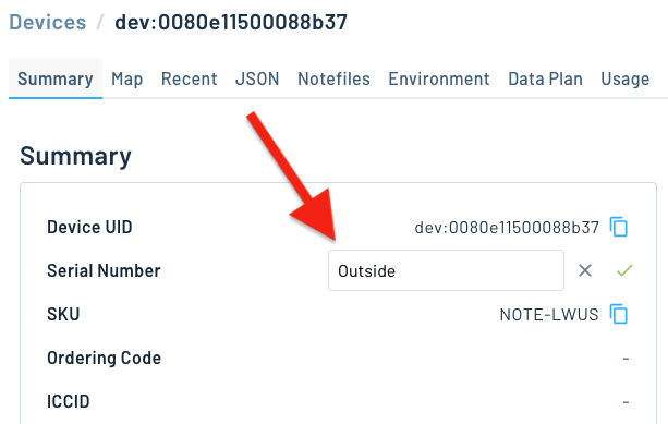 Editing a serial number in Notehub