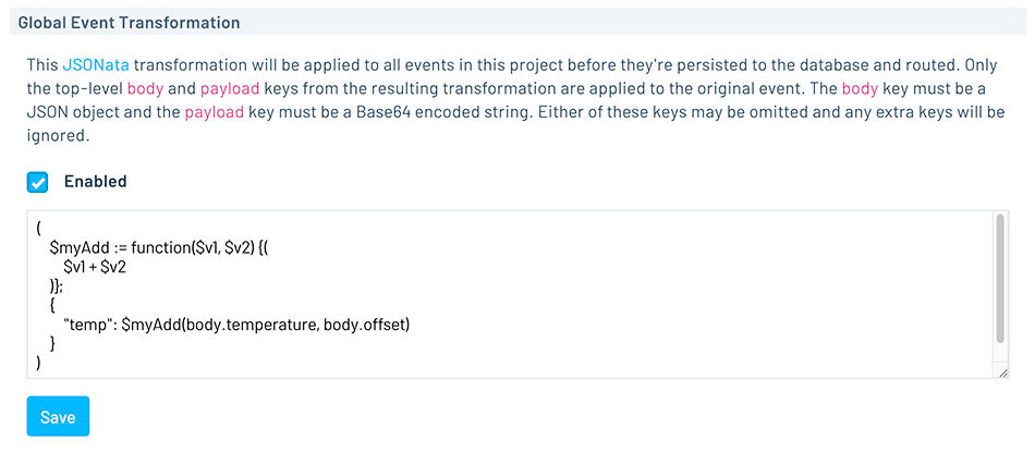 notehub project jsonata transform