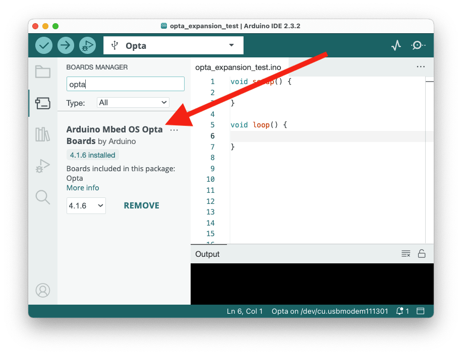 Installing the necessary board for Arduino Opta