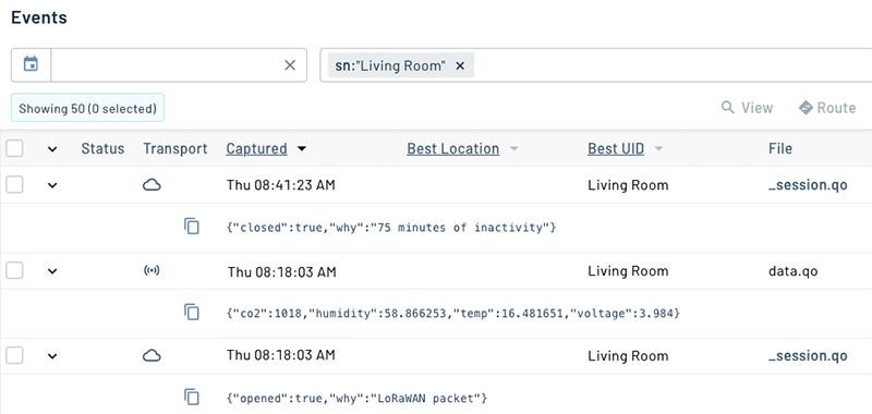 example of a session created for notecard for lora device