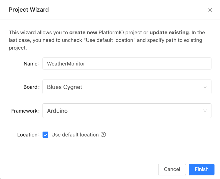 Creating a new PlatformIO project