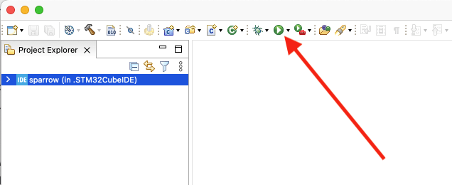 Location of the play icon in STM32CubeIDE