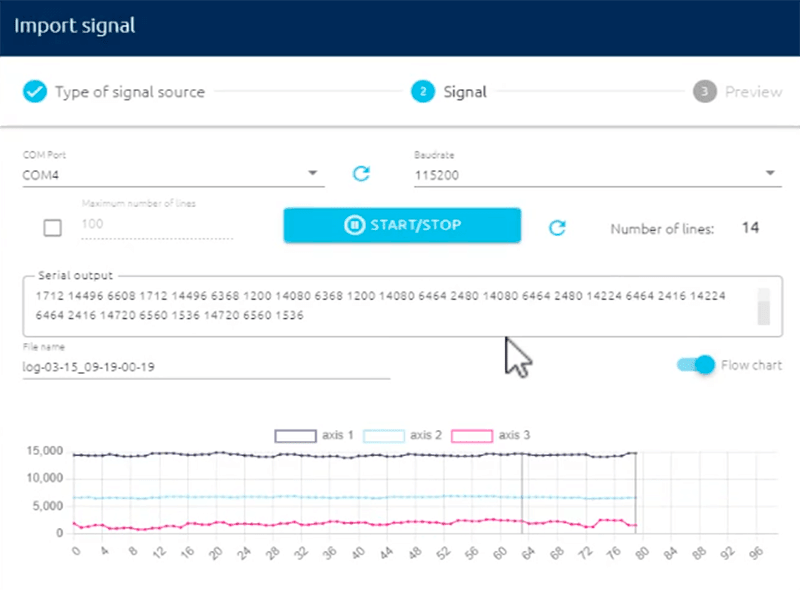 first data input to NanoEdge AI Studio