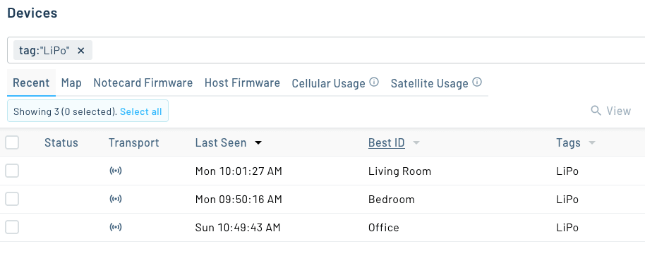 A device tag filter in Notehub