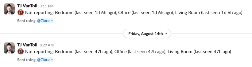 Devices not reporting alert in Slack