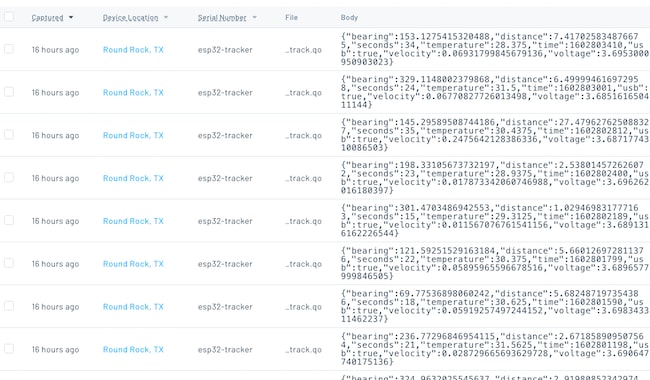 list of tracking events in notehub