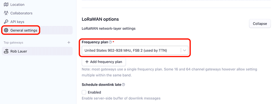 set frequency plan in things stack tenant