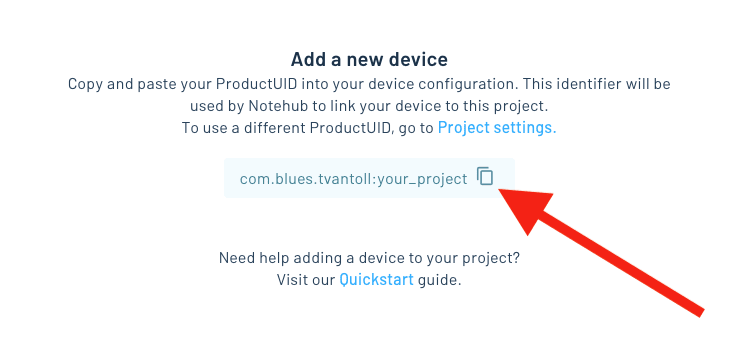 The location of the ProductUID within a Notehub project