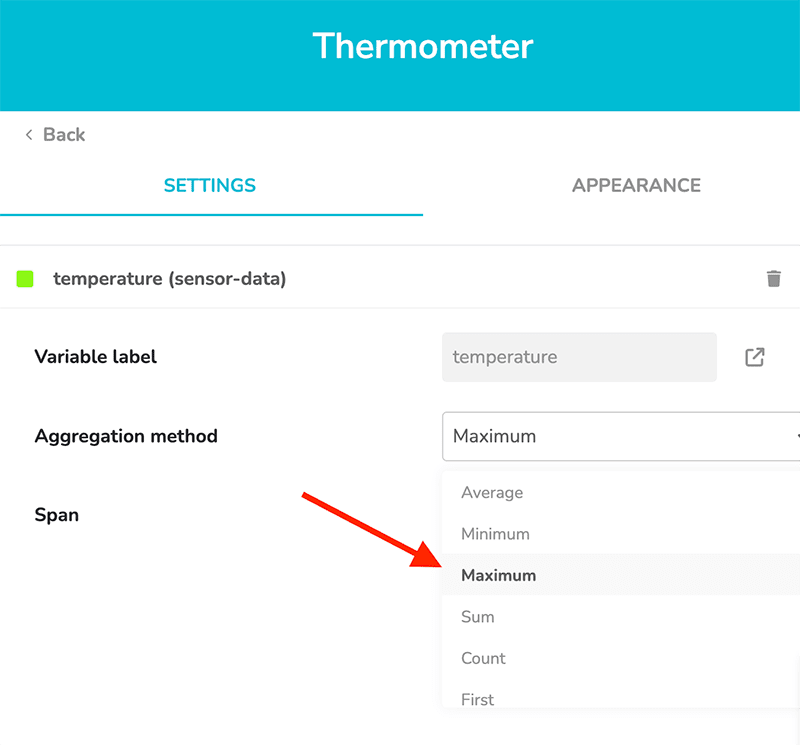 ubidots thermometer data aggregation