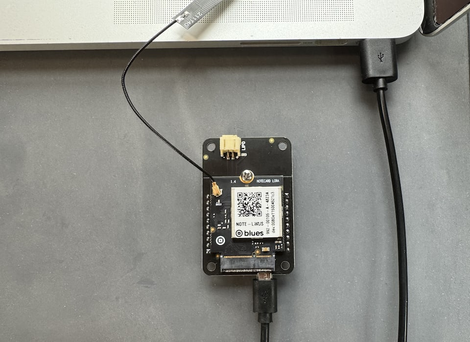 Notecard for LoRa connecting to a laptop through a USB cable