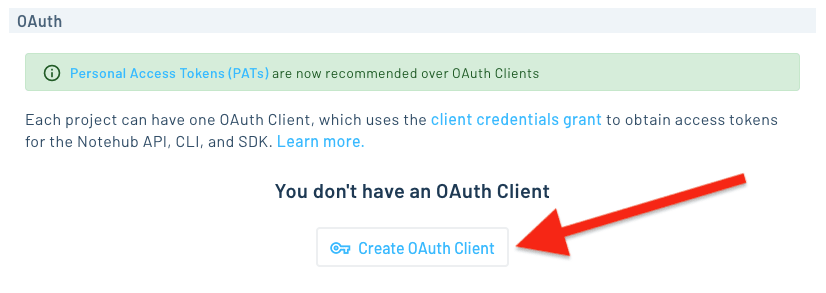 creating an OAuth client for a Notehub project