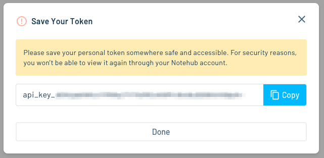 Copying a personal access token in Notehub