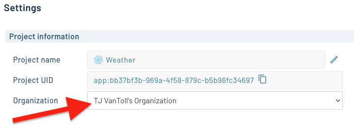 Viewing a Notehub project's organization
