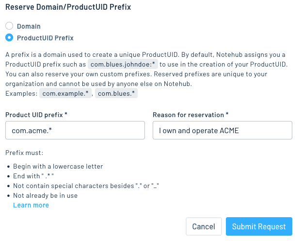 productuid prefix request form
