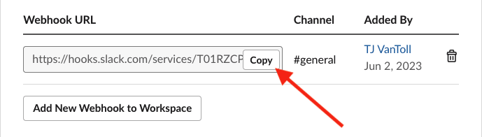 Webhook URL location