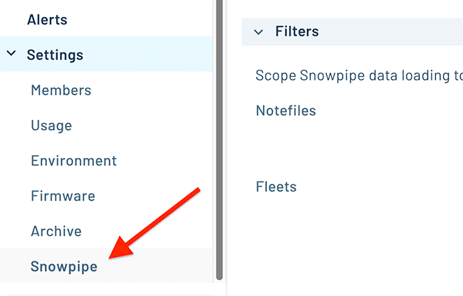 snowpipe menu option