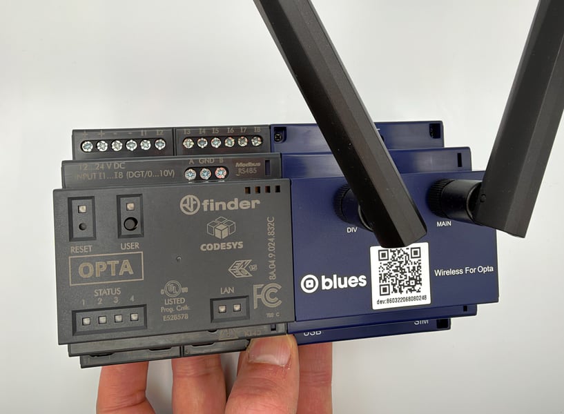 The OPTA and Blues Wireless for OPTA, connected