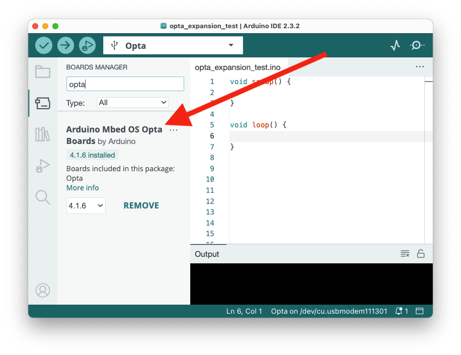 Installing the necessary board for Arduino OPTA