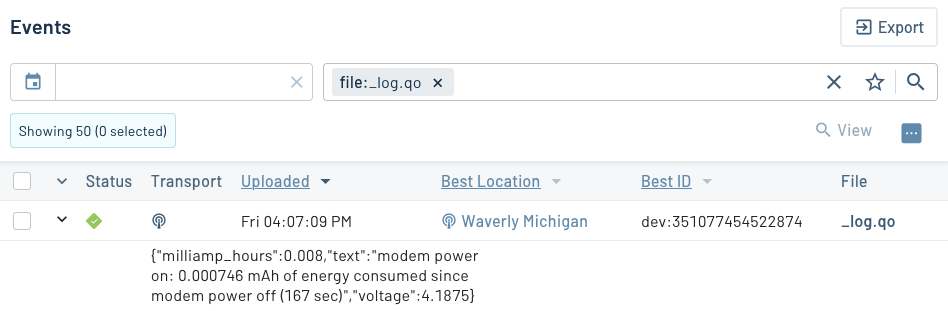 An _loq.qo event in Notehub