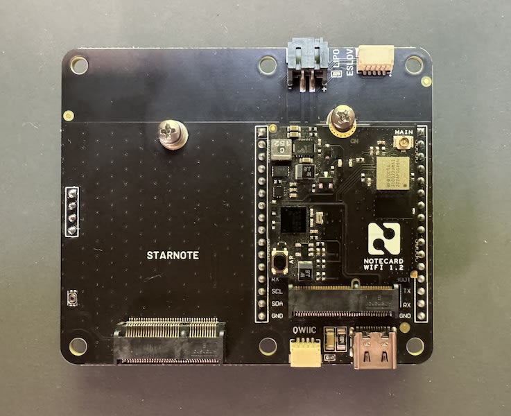 A Notecard WiFi connected to a Notecarrier XS