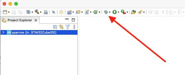 Location of the bug icon in STM32CubeIDE