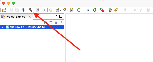 Location of the hammer icon in STM32CubeIDE