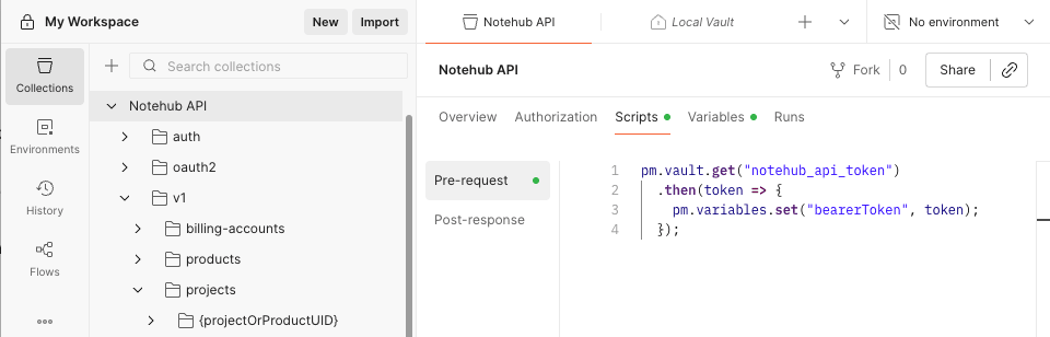 Registering a pre-request script in Postman