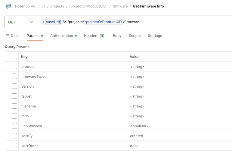 List of request arguments in Postman