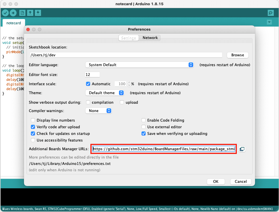 Update ArduinoIDE preferences