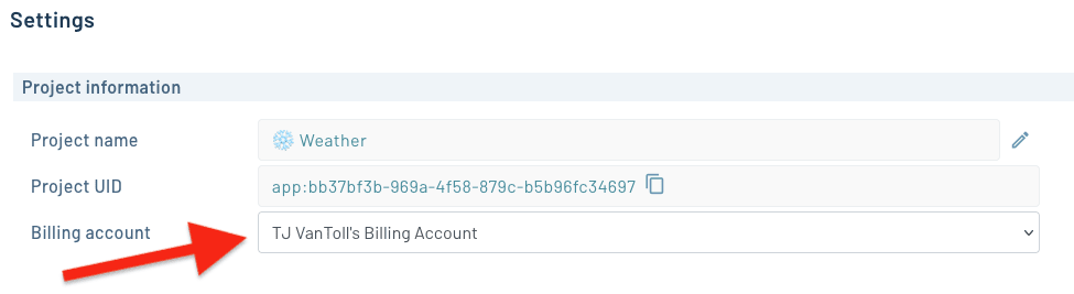Viewing a Notehub project's billing account