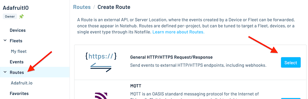 create notehub route