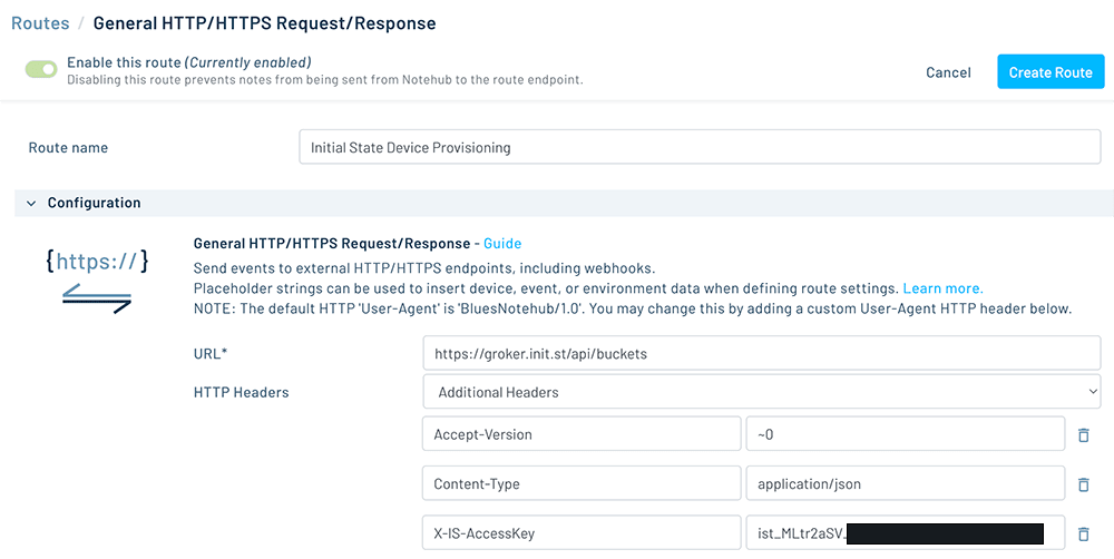 Header values within the Notehub route