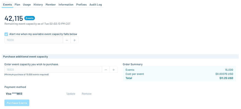 event credit purchase UI