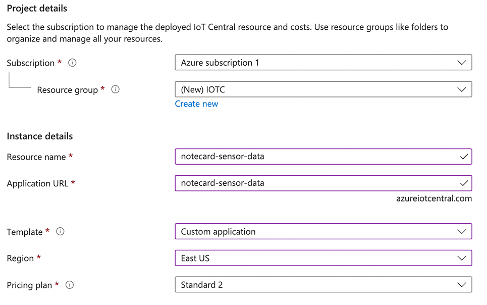 azure iot central config