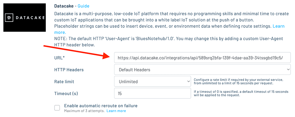 datacake url in notehub route