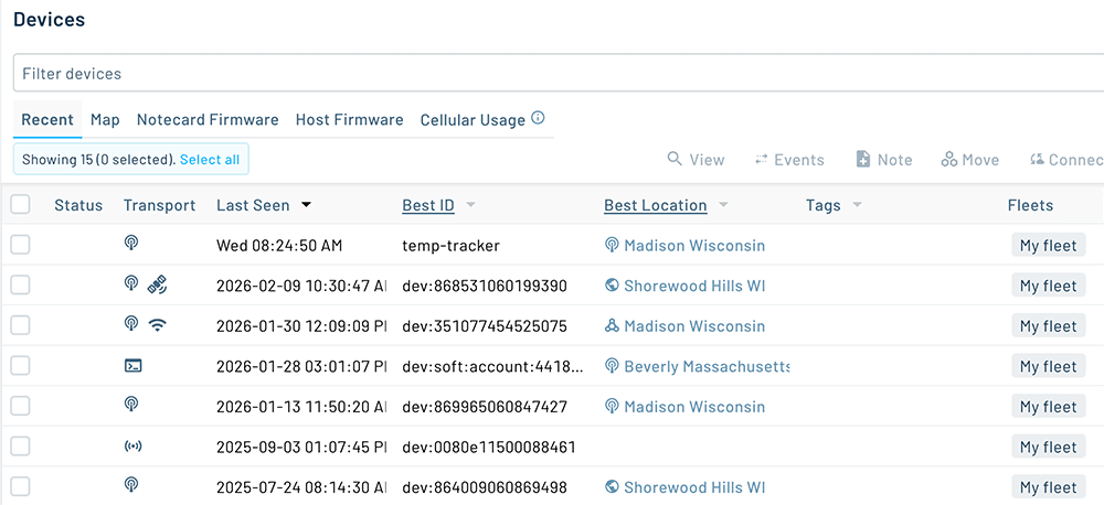 notehub device summary view