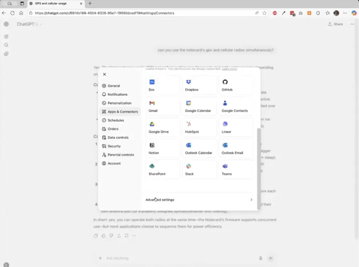 ChatGPT Apps & Connectors settings
