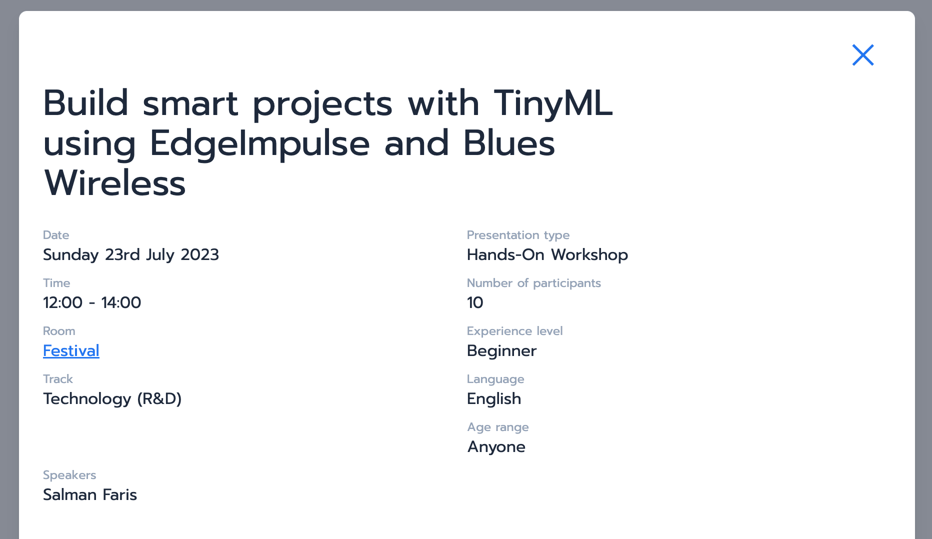 Workshop details page