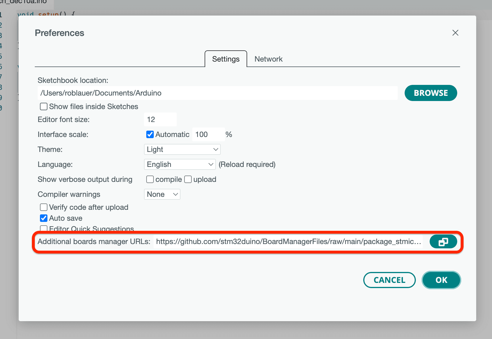 Update ArduinoIDE preferences