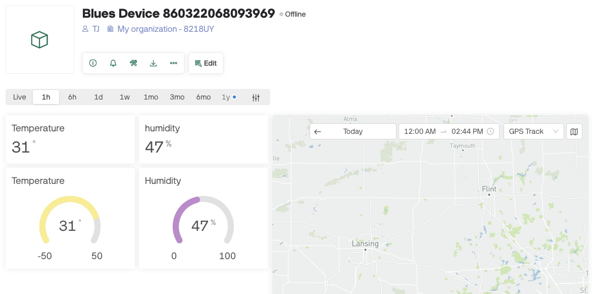 A dashboard in Blynk