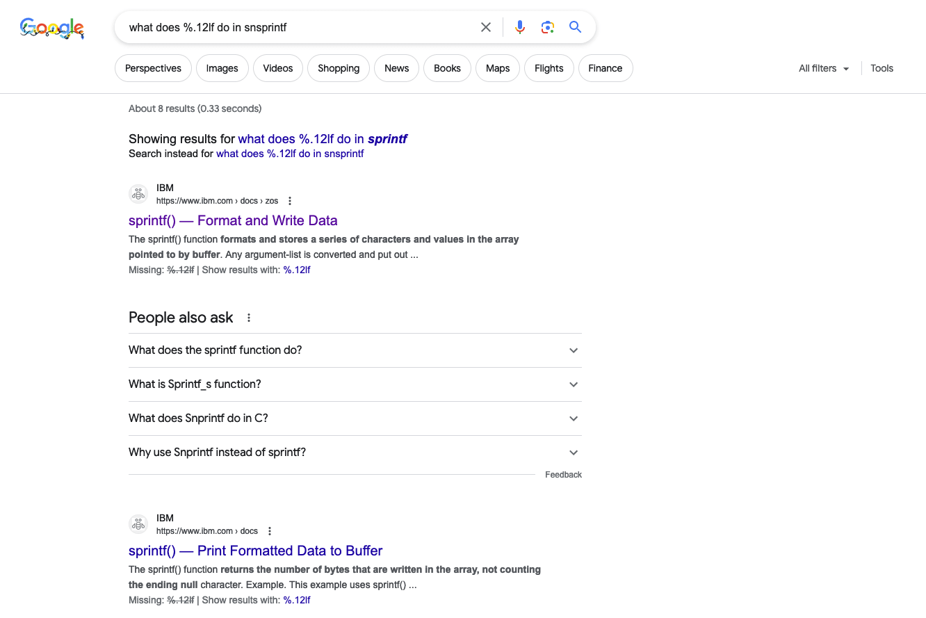 The Google results for a very specific snprintf query