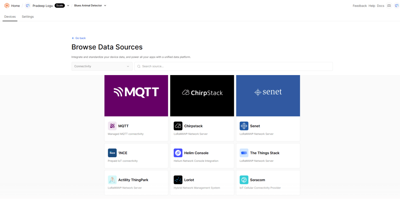 Select MQTT as data source in Qubitro